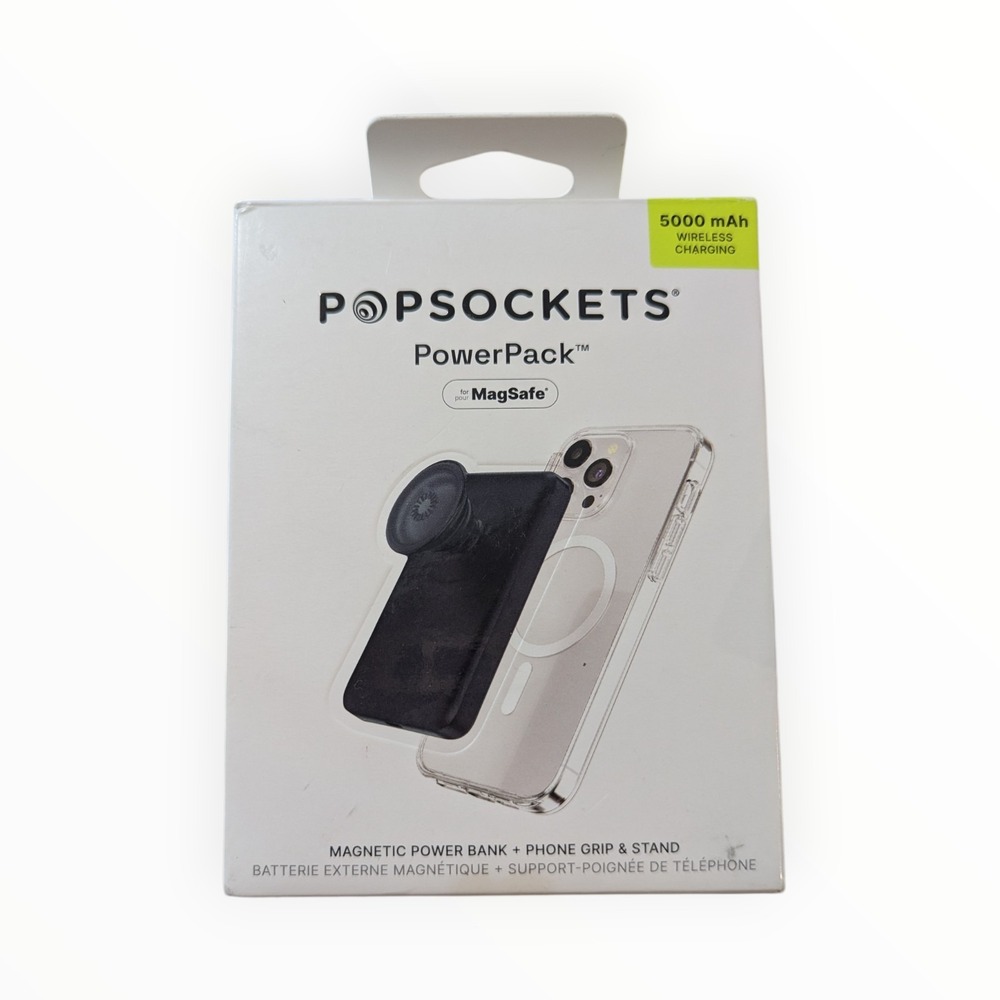 V5-O PopSockets PowerPack 5000mAh MagSafe Power Bank & Grip - Black‎ (Tested)